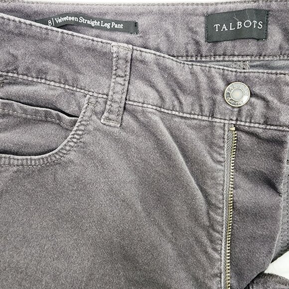 Talbots Womens Velveteen Straight Leg Pant Grey Stretch Cotton Elastane Size 8 - Picture 5 of 10